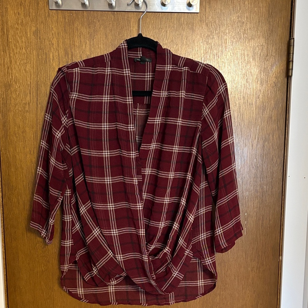 Dynamite Maroon Checkered Women's Blouse